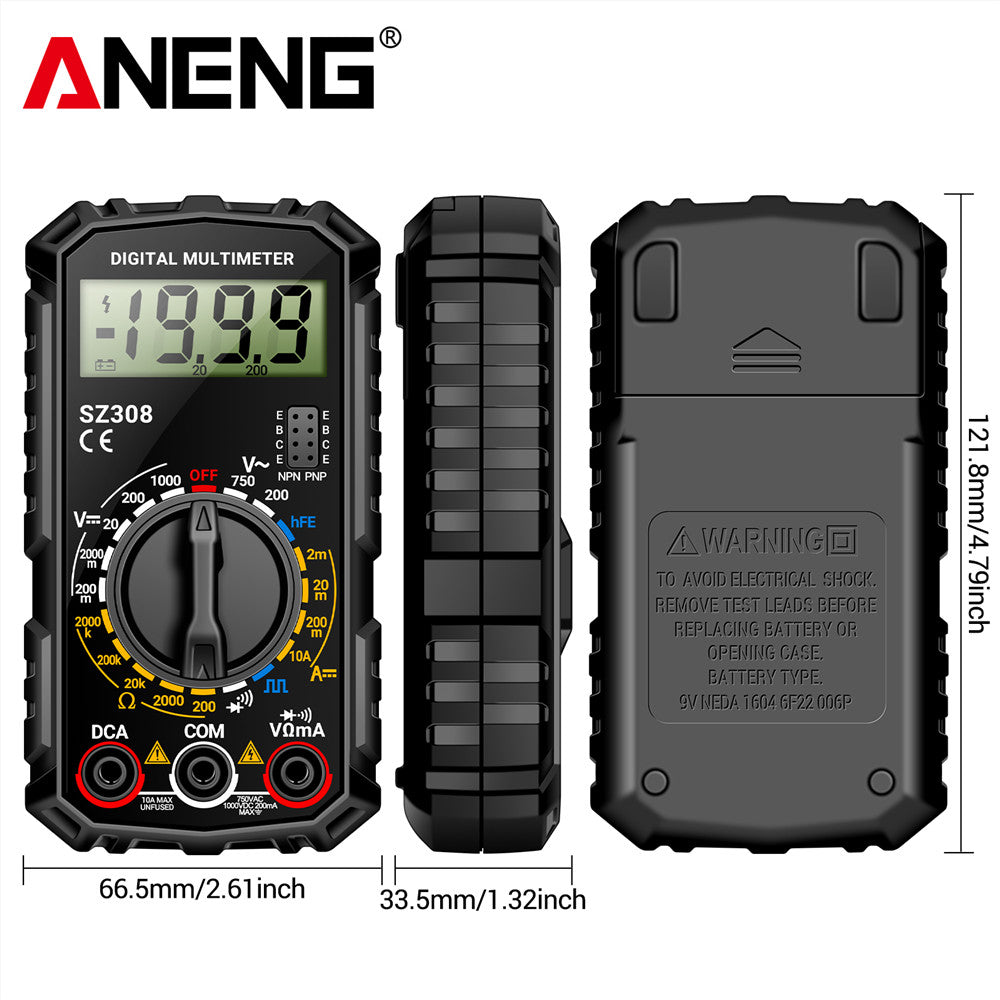 ANENG SZ308 Square Wave Digital Tester 1999 Counts HFE Triode Buzzer Multimeter AC/DC Voltage 10A Current Multimeters Meter Tool