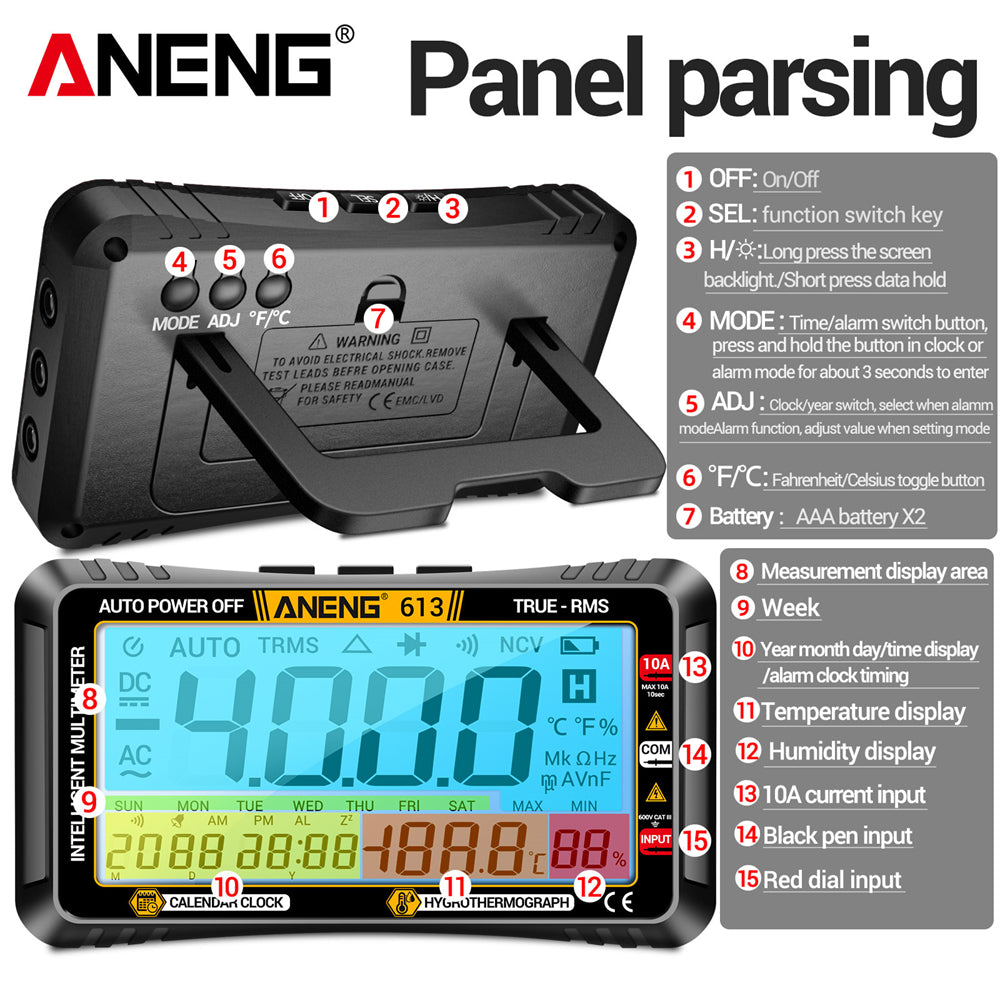 ANENG 613 Smart Multimeter Real-time Power-off Measuring Tester AC/DC Ammeter Voltmeter 4000 Count Digital Multimetro Test Tools