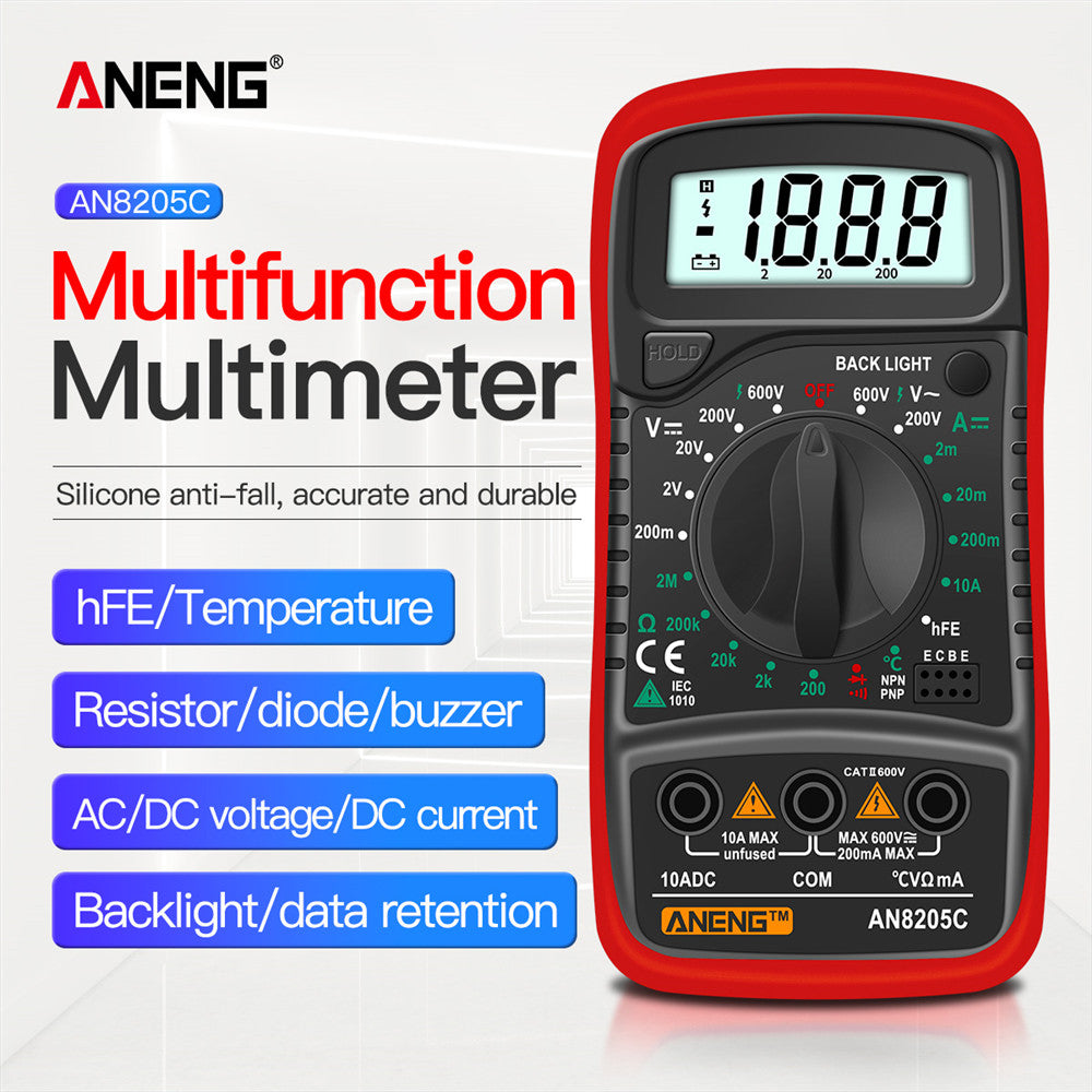 ANENG AN8205C Digital Multimeter AC/DC Ammeter Volt Ohm Multimetro Tester Meter With Thermocouple LCD Backlight Portable