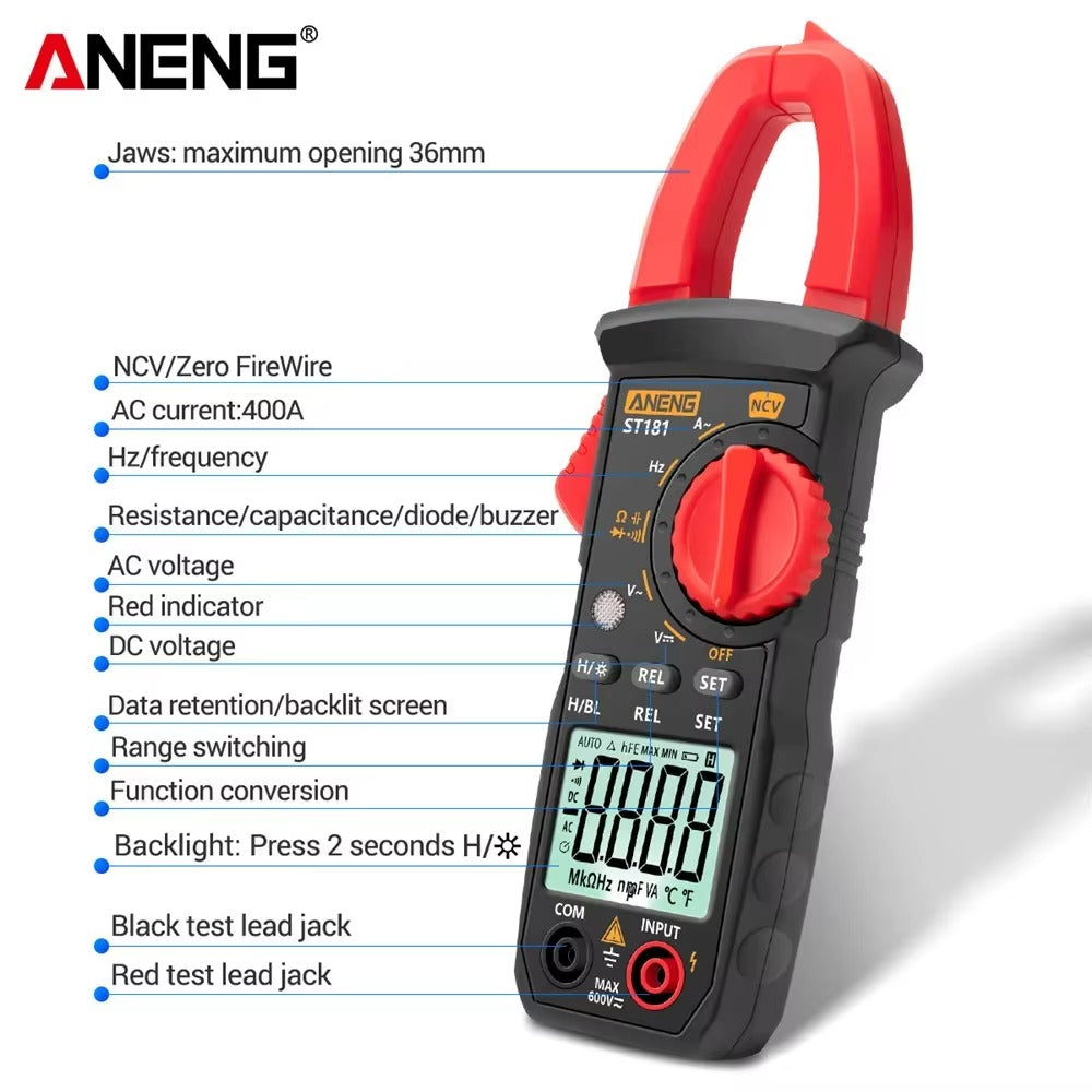 ANENG ST181 Digital Clamp Meter Car Amp Hz Capacitance NCV 4000 Counts Multimeter AC Current Ammeter Voltage Ohm Tester tools ﻿