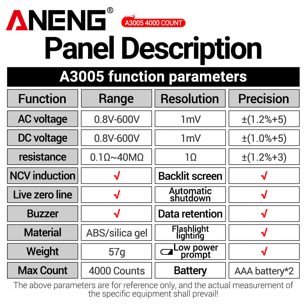 ANENG A3005 Pen Type Multimeter Digital Professional Mini AC/DC Voltage 4000 Counts Meter Resistance NCV Ohm Diode Tester tools - ANENG TOOLS