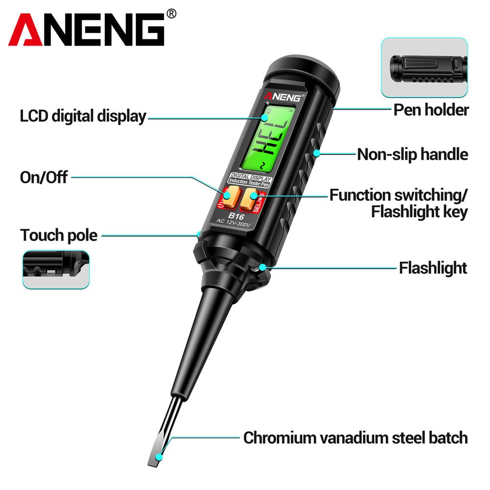 ANENG B16 Lntelligent Sensing Digital Measuring Pen Non - Contact 12V - 300V Voltage Detector NCV Voltage Probing Tester Meter Tools - ANENG TOOLS
