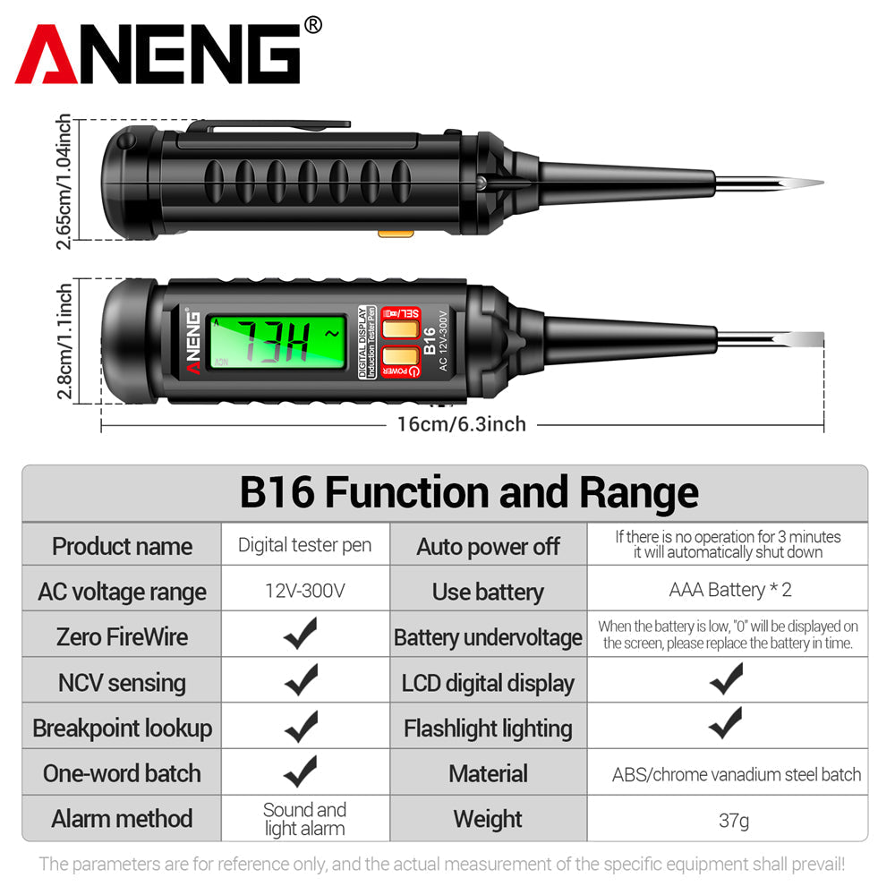 ANENG B16 Lntelligent Sensing Digital Measuring Pen Non - Contact 12V - 300V Voltage Detector NCV Voltage Probing Tester Meter Tools - ANENG TOOLS