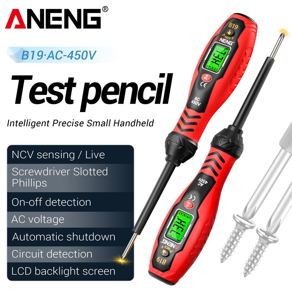 ANENG B19 Digital Voltmeter Smart Measuring Pen With LCD Backlight Circuit Detection On/off NCV Safety Voltage Tester AC11V - 450V - ANENG TOOLS