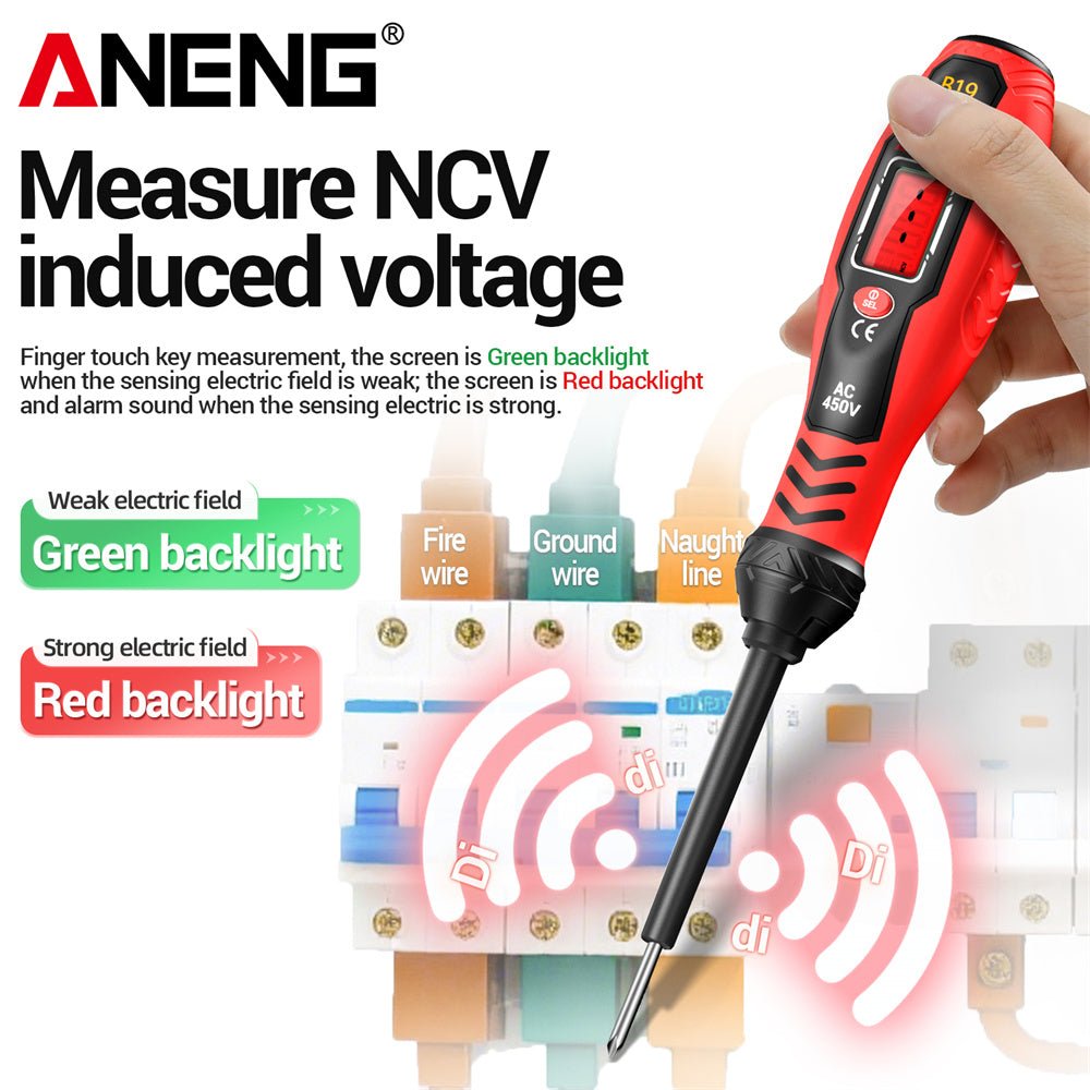 ANENG B19 Digital Voltmeter Smart Measuring Pen With LCD Backlight Circuit Detection On/off NCV Safety Voltage Tester AC11V - 450V - ANENG TOOLS