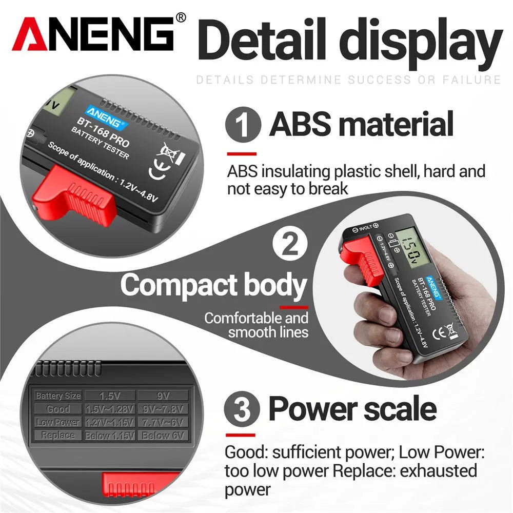 ANENG BT - 168 PRO Digital Battery Capacity Tester 9V 1.5V Button Cell Test LCD Battery Universal Tester analyzers Test Tools - ANENG TOOLS