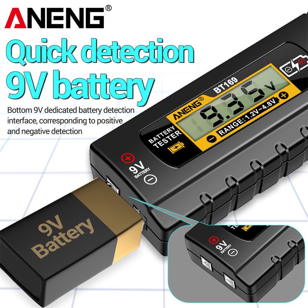 ANENG BT169 Battery Level Tester Digital Display Screen MultipleMeasurements No power required Portable ABS Plastic Tester Tools - ANENG TOOLS