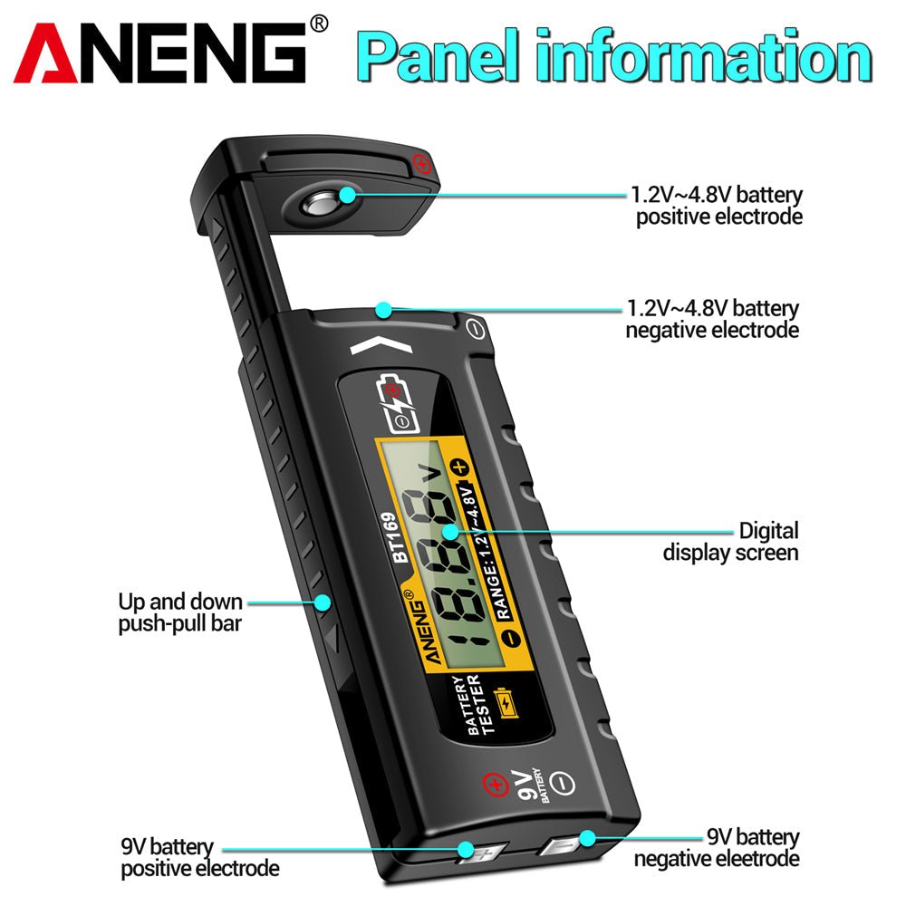 ANENG BT169 Battery Level Tester Digital Display Screen MultipleMeasurements No power required Portable ABS Plastic Tester Tools - ANENG TOOLS
