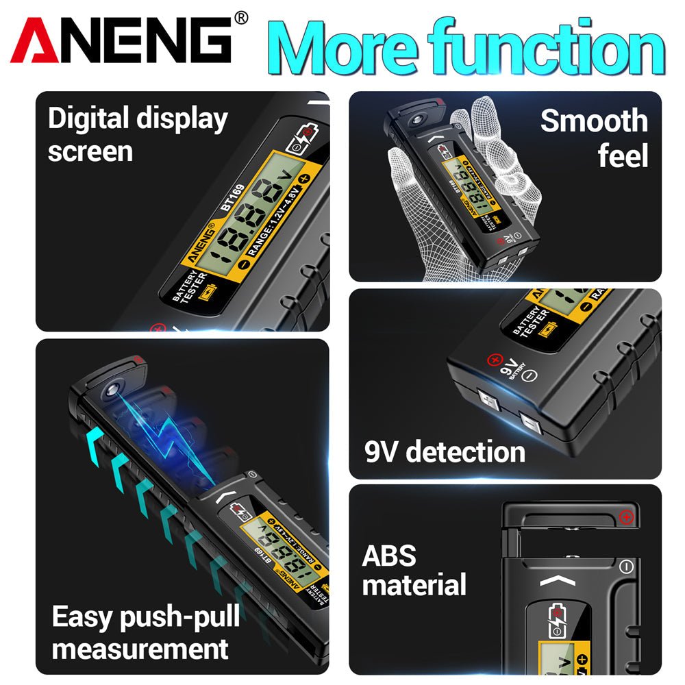 ANENG BT169 Battery Level Tester Digital Display Screen MultipleMeasurements No power required Portable ABS Plastic Tester Tools - ANENG TOOLS