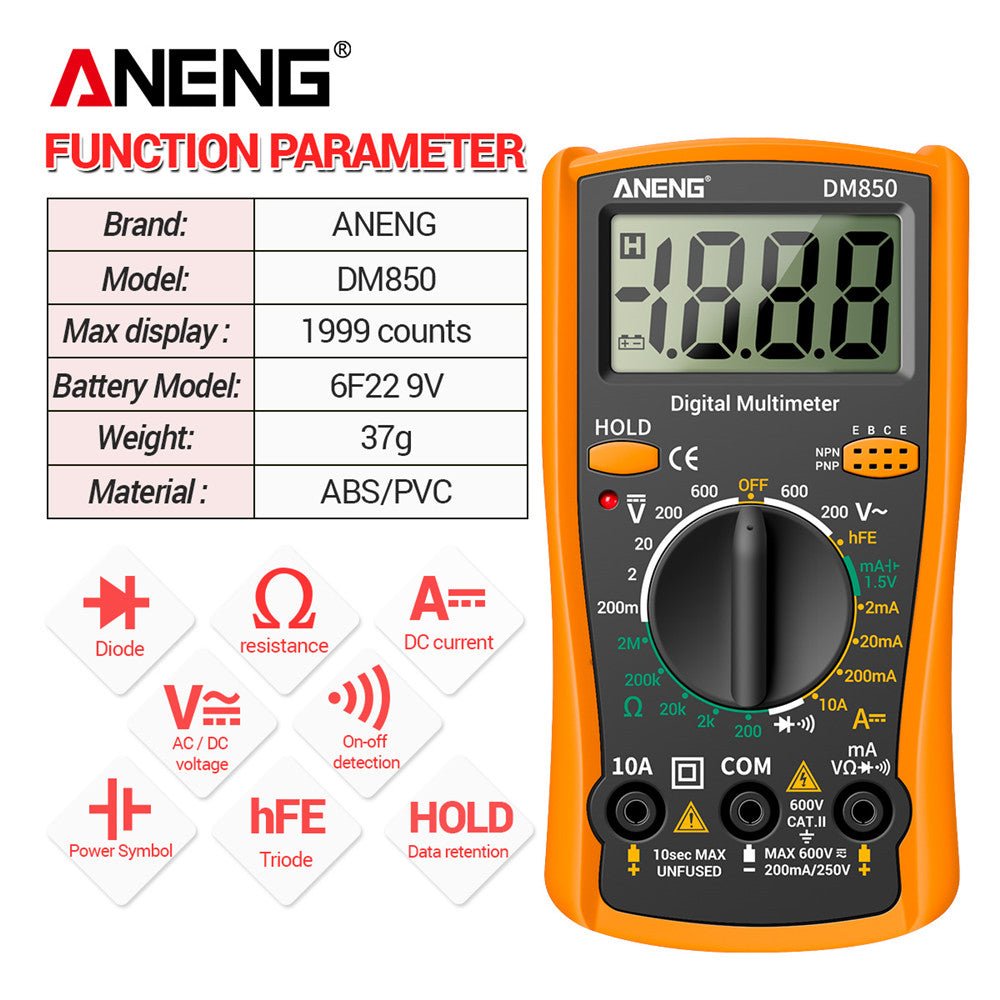 ANENG DM850 Automatic Digital Multimeter Professional multimetro AC/DC Votage Tester 1999 Counts Ohm Ammeter Electric Tools - ANENG TOOLS
