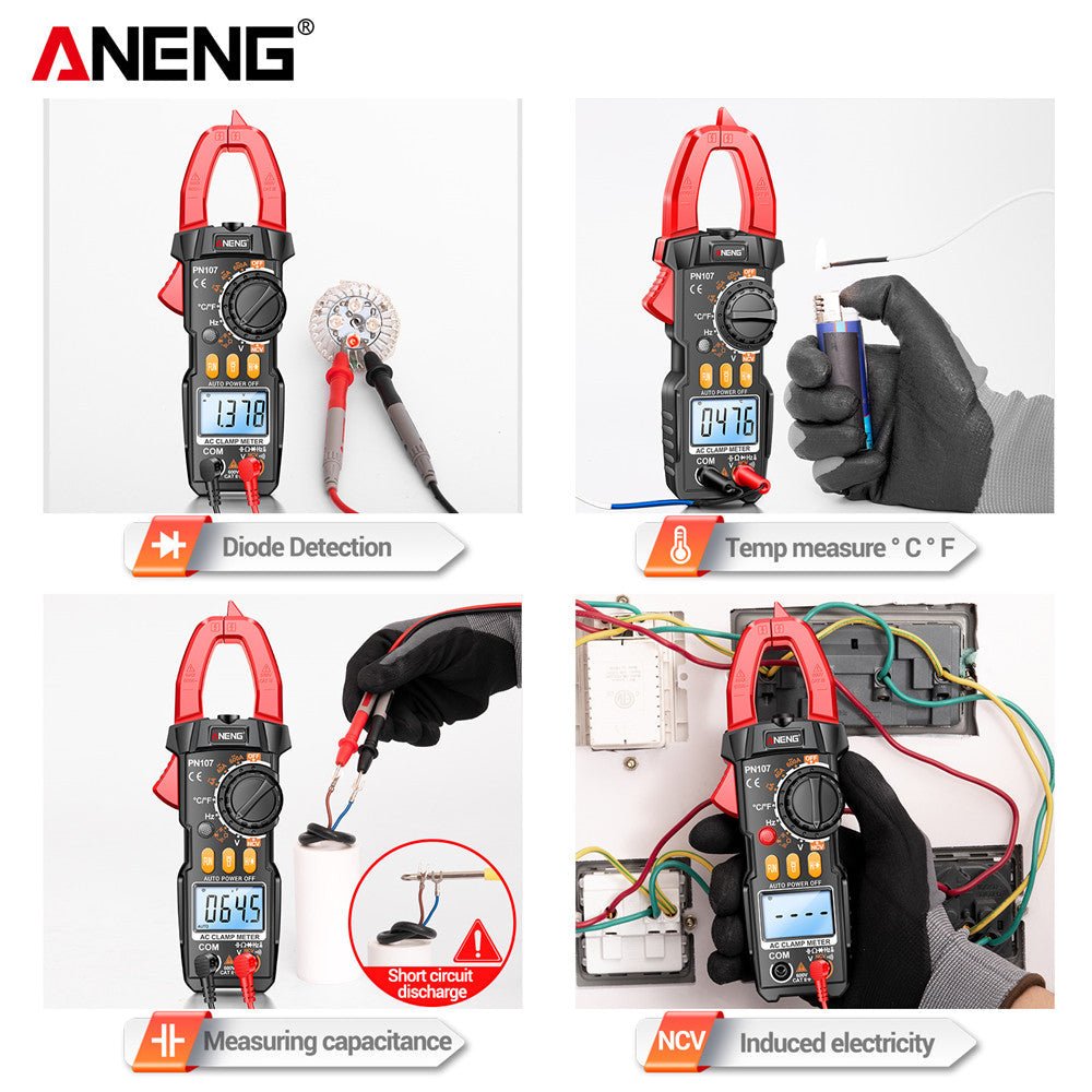 ANENG PN107 Auto Digital Clamp Meter CAT II 600V AC/DC Voltage Multitester True RMS 4000 Count Electrical Multimeter Tester - ANENG TOOLS