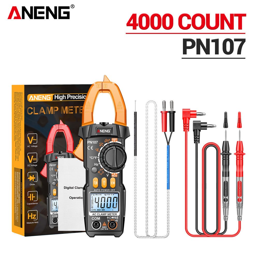ANENG PN107 Auto Digital Clamp Meter CAT II 600V AC/DC Voltage Multitester True RMS 4000 Count Electrical Multimeter Tester - ANENG TOOLS