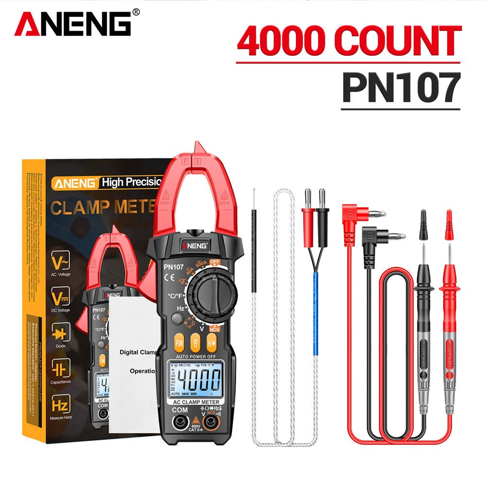 ANENG PN107 Auto Digital Clamp Meter CAT II 600V AC/DC Voltage Multitester True RMS 4000 Count Electrical Multimeter Tester - ANENG TOOLS