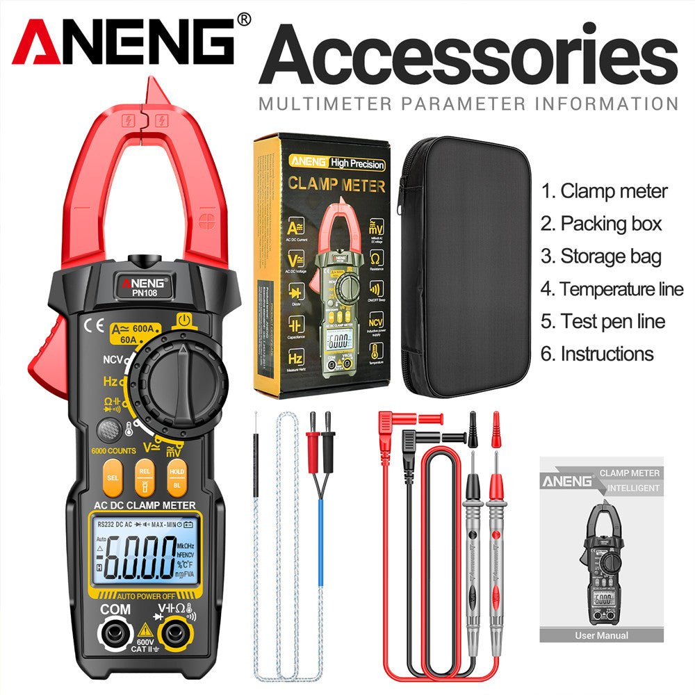 ANENG PN108 Clamp Meter Multimeter 6000 Counts AC/DC Voltage Tester 600A Current Resistance Capacitance High Precision Test Tool - ANENG TOOLS
