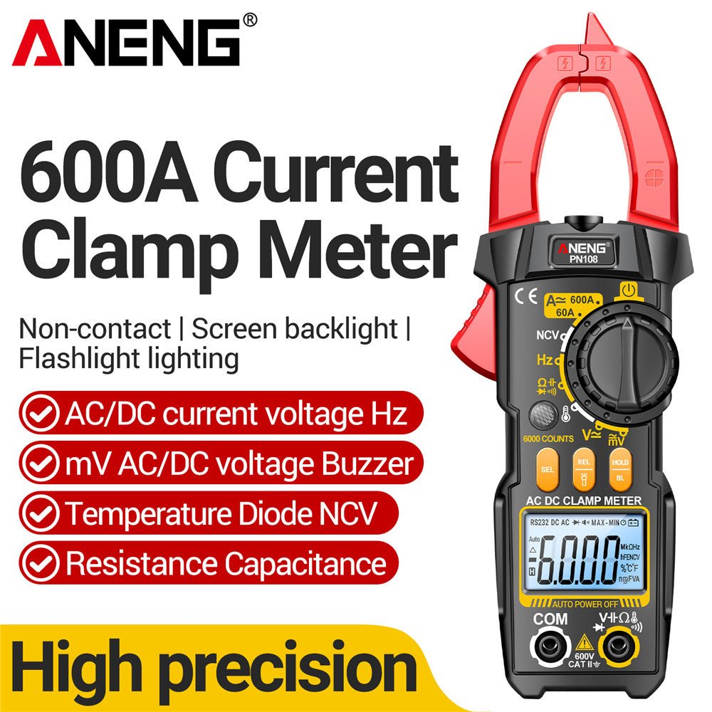 ANENG PN108 Clamp Meter Multimeter 6000 Counts AC/DC Voltage Tester 600A Current Resistance Capacitance High Precision Test Tool - ANENG TOOLS