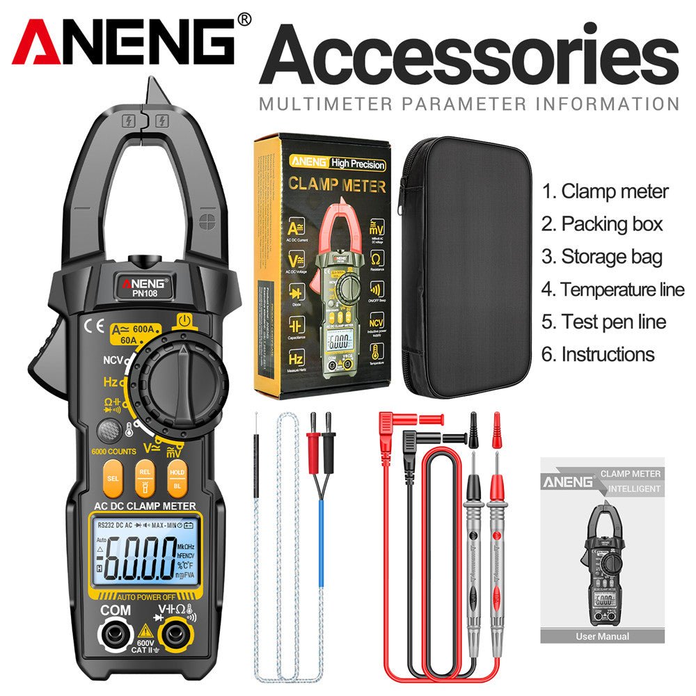 ANENG PN108 Clamp Meter Multimeter 6000 Counts AC/DC Voltage Tester 600A Current Resistance Capacitance High Precision Test Tool - ANENG TOOLS