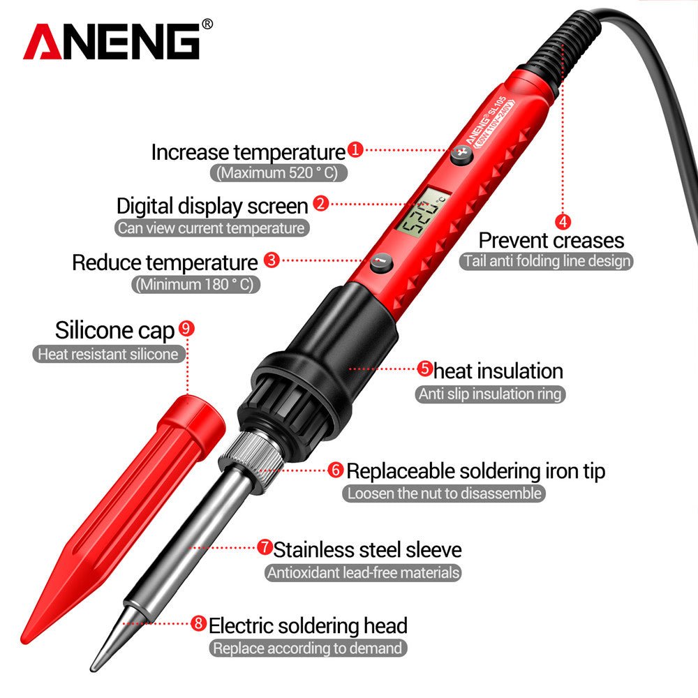 ANENG SL105 Electric Soldering Iron Kit Professional Digital Display Adjustable Temperature Welding Solder Repair Tools - ANENG TOOLS