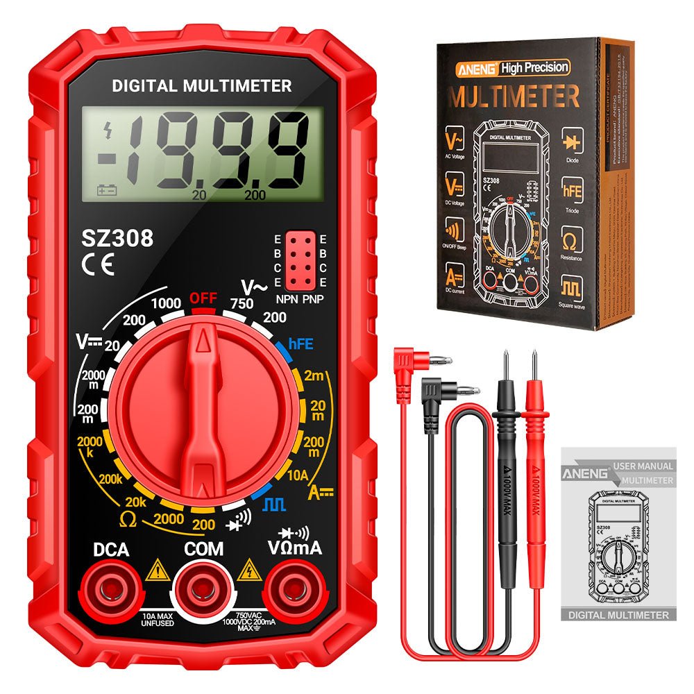 ANENG SZ308 Square Wave Digital Tester Multimeter 1999 Counts HFE Triode Buzzer AC/DC Voltage 10A Current Multimeters Meter Tool - ANENG TOOLS