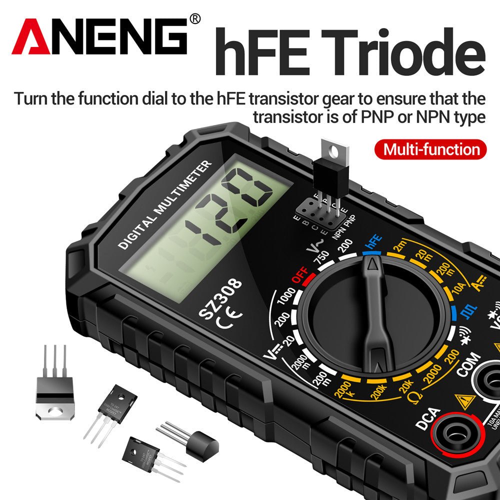 ANENG SZ308 Square Wave Digital Tester Multimeter 1999 Counts HFE Triode Buzzer AC/DC Voltage 10A Current Multimeters Meter Tool - ANENG TOOLS