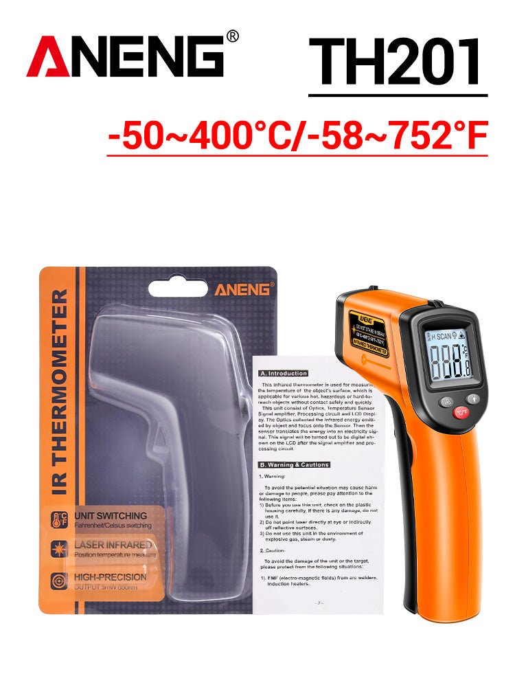 ANENG TH201 High sensitivity digital infrared measuring gun hygrometer backlight screen laser positioning non - contact temperat - ANENG TOOLS