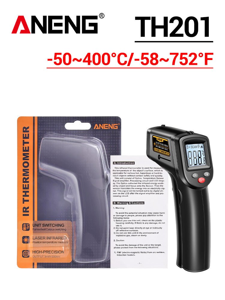 ANENG TH201 High sensitivity digital infrared measuring gun hygrometer backlight screen laser positioning non - contact temperat - ANENG TOOLS