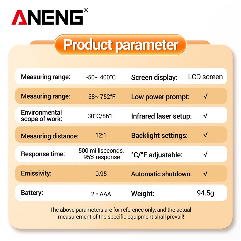 ANENG TH201 High sensitivity digital infrared measuring gun hygrometer backlight screen laser positioning non - contact temperat - ANENG TOOLS