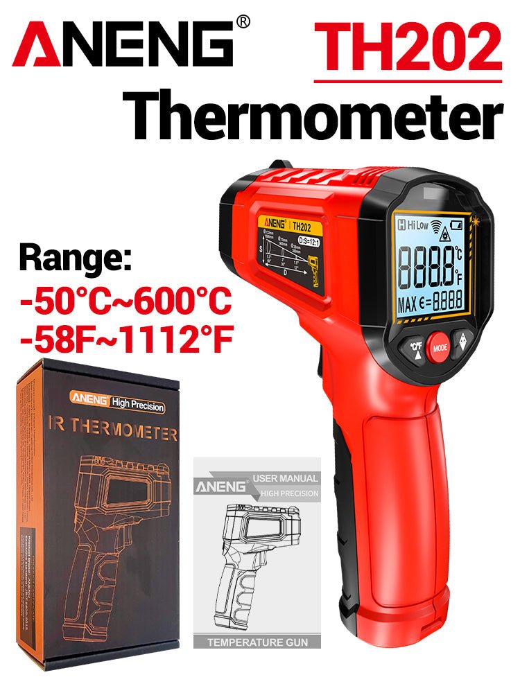 ANENG TH202 Infrared Thermometer Non - contact - 50~600℃ Digital Laser Temperature Meter LCD display Pyrometer Point Gun Tester - ANENG TOOLS