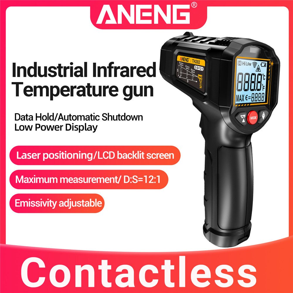 ANENG TH202 Infrared Thermometer Non - contact - 50~600℃ Digital Laser Temperature Meter LCD display Pyrometer Point Gun Tester - ANENG TOOLS