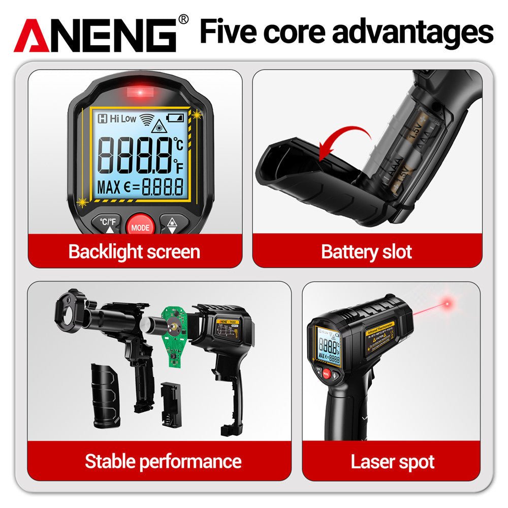 ANENG TH202 Infrared Thermometer Non - contact - 50~600℃ Digital Laser Temperature Meter LCD display Pyrometer Point Gun Tester - ANENG TOOLS