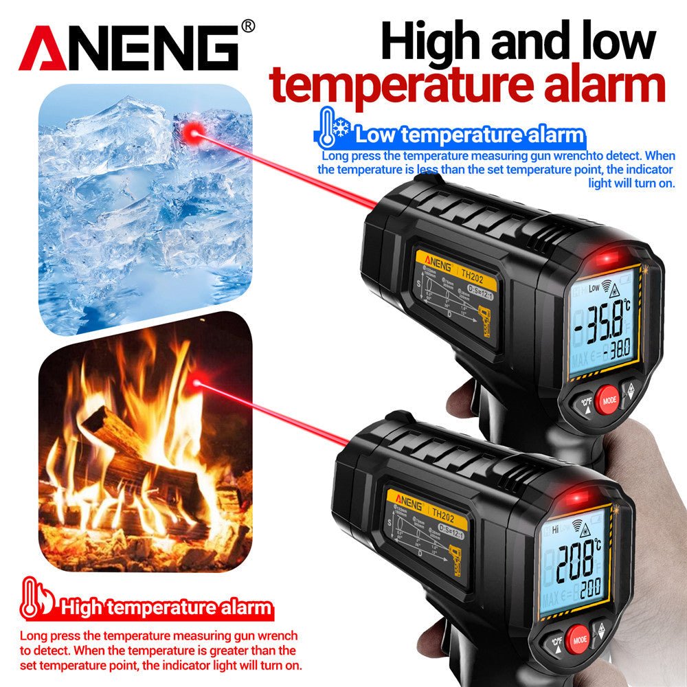 ANENG TH202 Infrared Thermometer Non - contact - 50~600℃ Digital Laser Temperature Meter LCD display Pyrometer Point Gun Tester - ANENG TOOLS