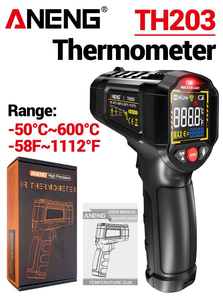 ANENG TH203 Smart Industrial Infrared Thermometer - 50~600℃ Temperature Gun VA Reverse Color Screen Tester Meter Pyrometer Tools - ANENG TOOLS