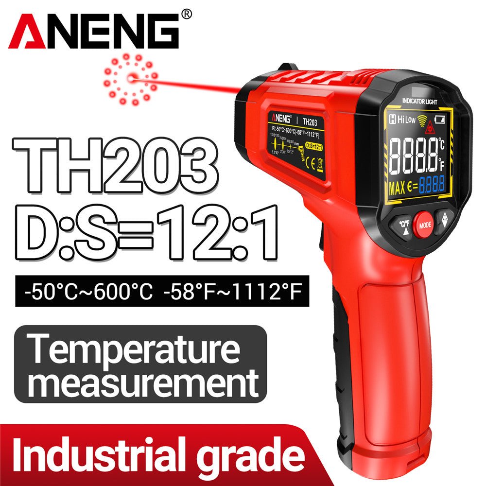 ANENG TH203 Smart Industrial Infrared Thermometer - 50~600℃ Temperature Gun VA Reverse Color Screen Tester Meter Pyrometer Tools - ANENG TOOLS