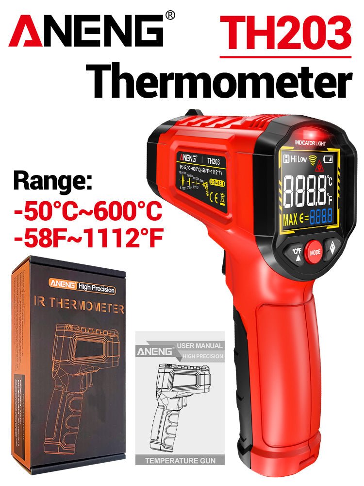 ANENG TH203 Smart Industrial Infrared Thermometer - 50~600℃ Temperature Gun VA Reverse Color Screen Tester Meter Pyrometer Tools - ANENG TOOLS