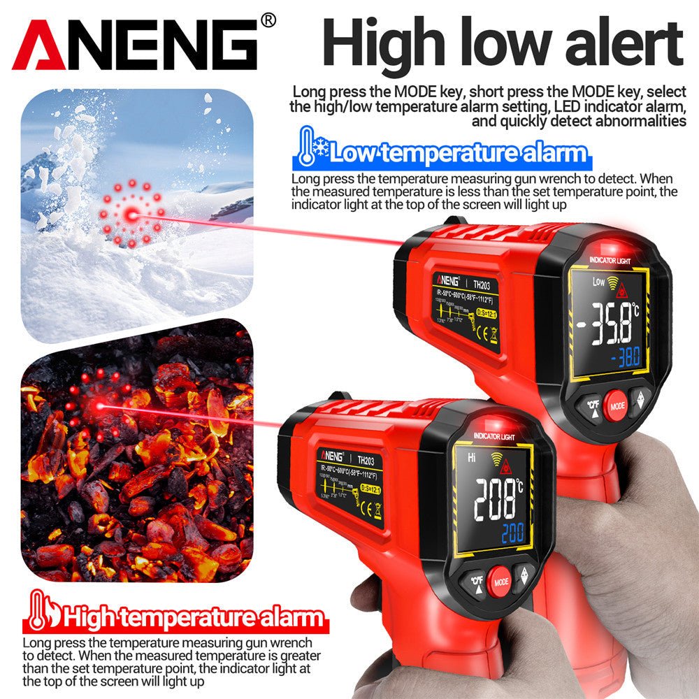 ANENG TH203 Smart Industrial Infrared Thermometer - 50~600℃ Temperature Gun VA Reverse Color Screen Tester Meter Pyrometer Tools - ANENG TOOLS