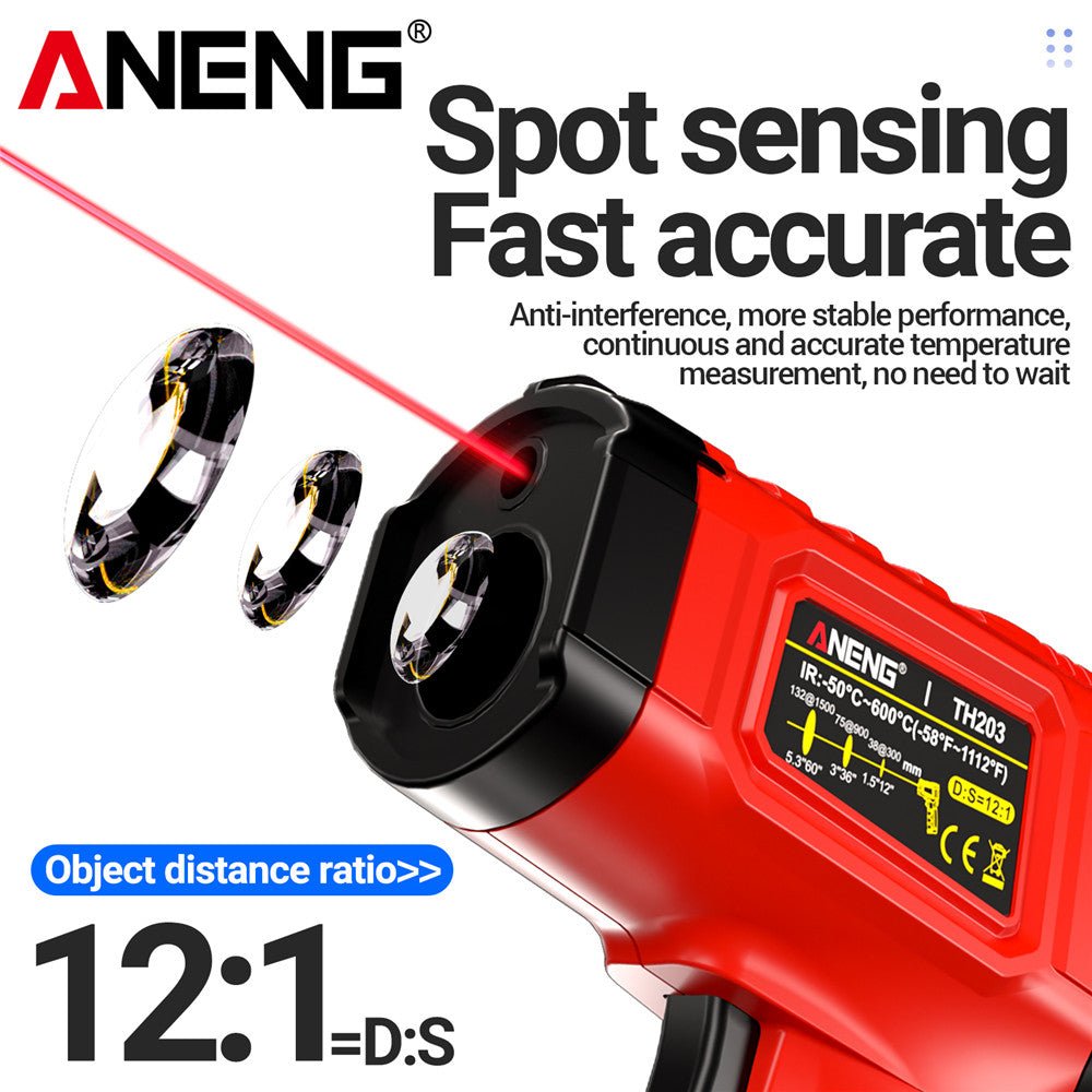 ANENG TH203 Smart Industrial Infrared Thermometer - 50~600℃ Temperature Gun VA Reverse Color Screen Tester Meter Pyrometer Tools - ANENG TOOLS