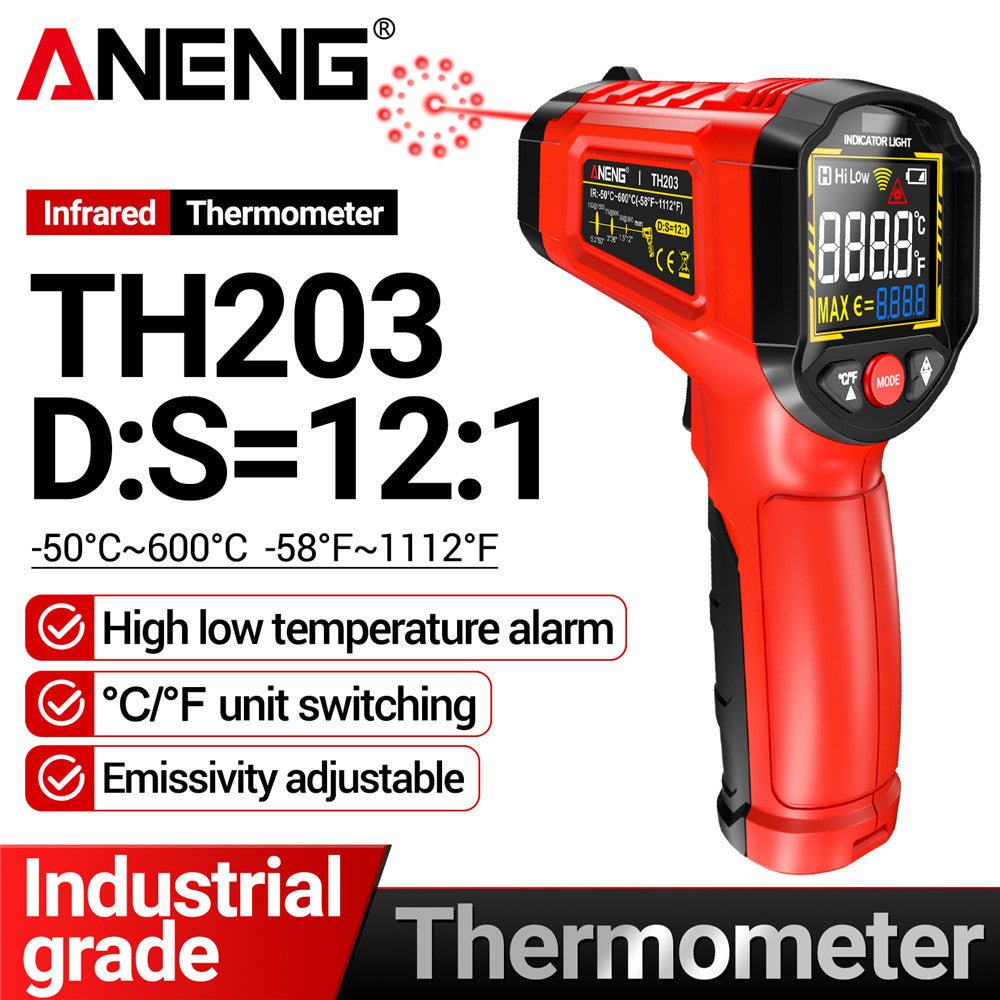 ANENG TH203 Smart Industrial Infrared Thermometer - 50~600℃ Temperature Gun VA Reverse Color Screen Tester Meter Pyrometer Tools - ANENG TOOLS